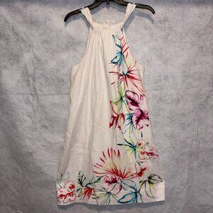 Tommy Bahama Dress Womens L White Floral Linen Halter Beach Resort Vacation